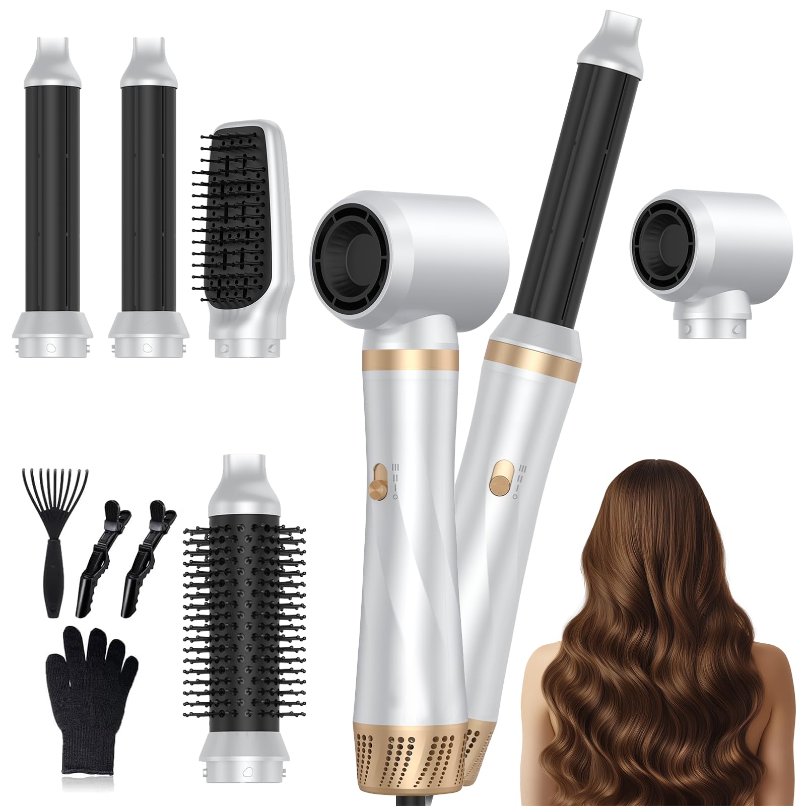 Souvik Spazzola Asciugacapelli Multifunzione, Spazzola ad Aria Calda, Automatico Arricciacapelli, Piastra per Capelli, Asciugacapelli Ionico, Per Asciugare, Volumizzante, Capelli Ricci, Bianco