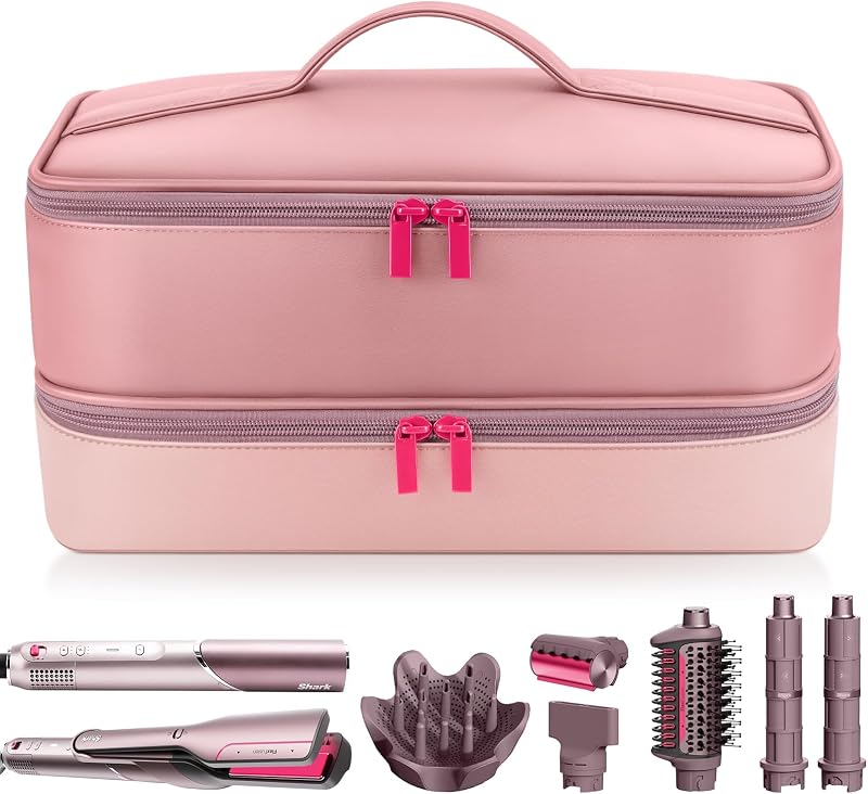 Travel Hair Dryer Case for Shark FlexFusion, Portable Hair Tools Bag, Double-Layer Storage Carrying Case for Shark FlexStyle Blow Dryer, FlexFusion & Fusion Air Straightener Attachments Holder