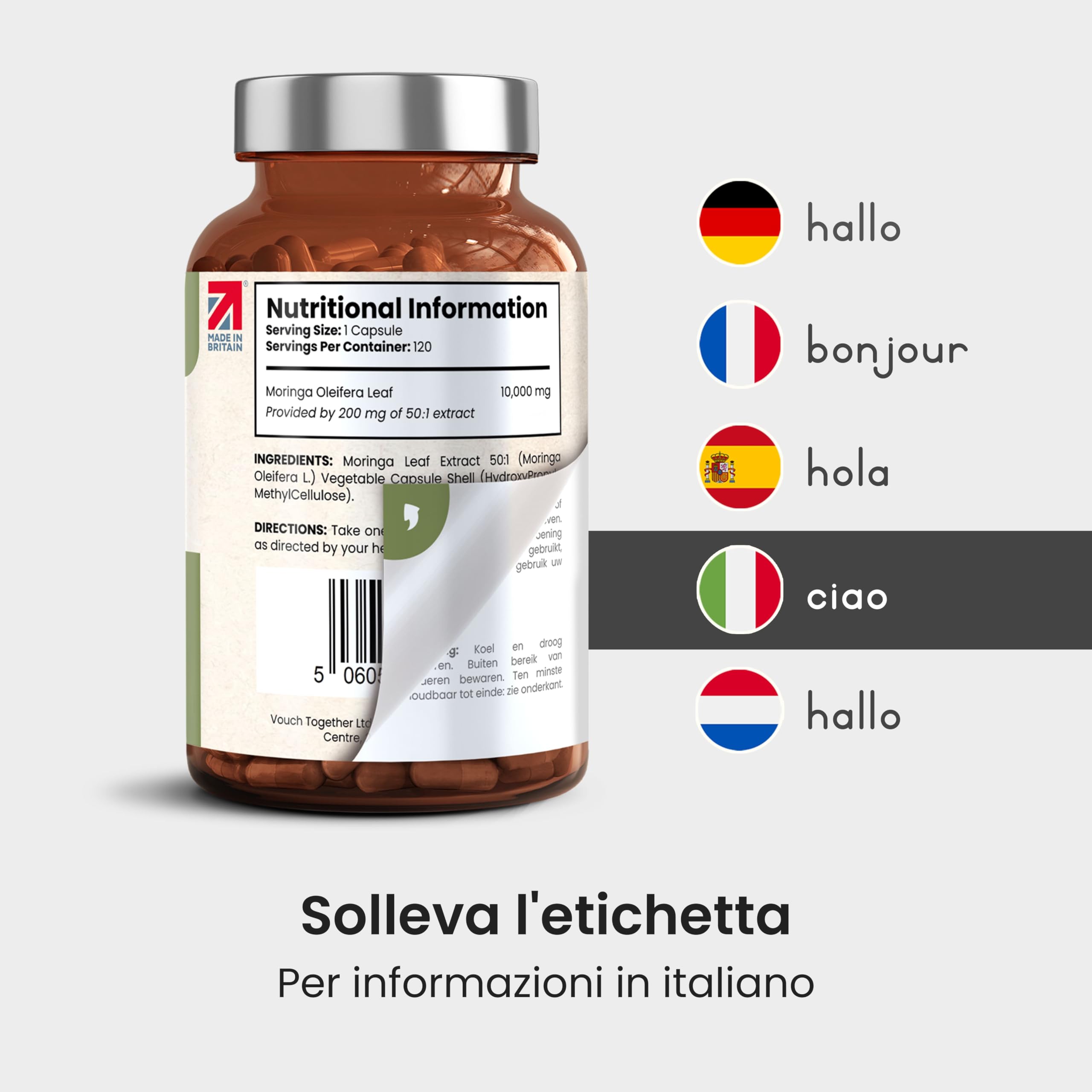 Capsule di Moringa Pura | Alto Dosaggio 10.000 mg | 4 Mesi – 1 al Giorno | Senza Additivi | Capsule di Superalimento Vegano in Polvere | Estratto Puro di Foglia di Moringa | VitaBright
