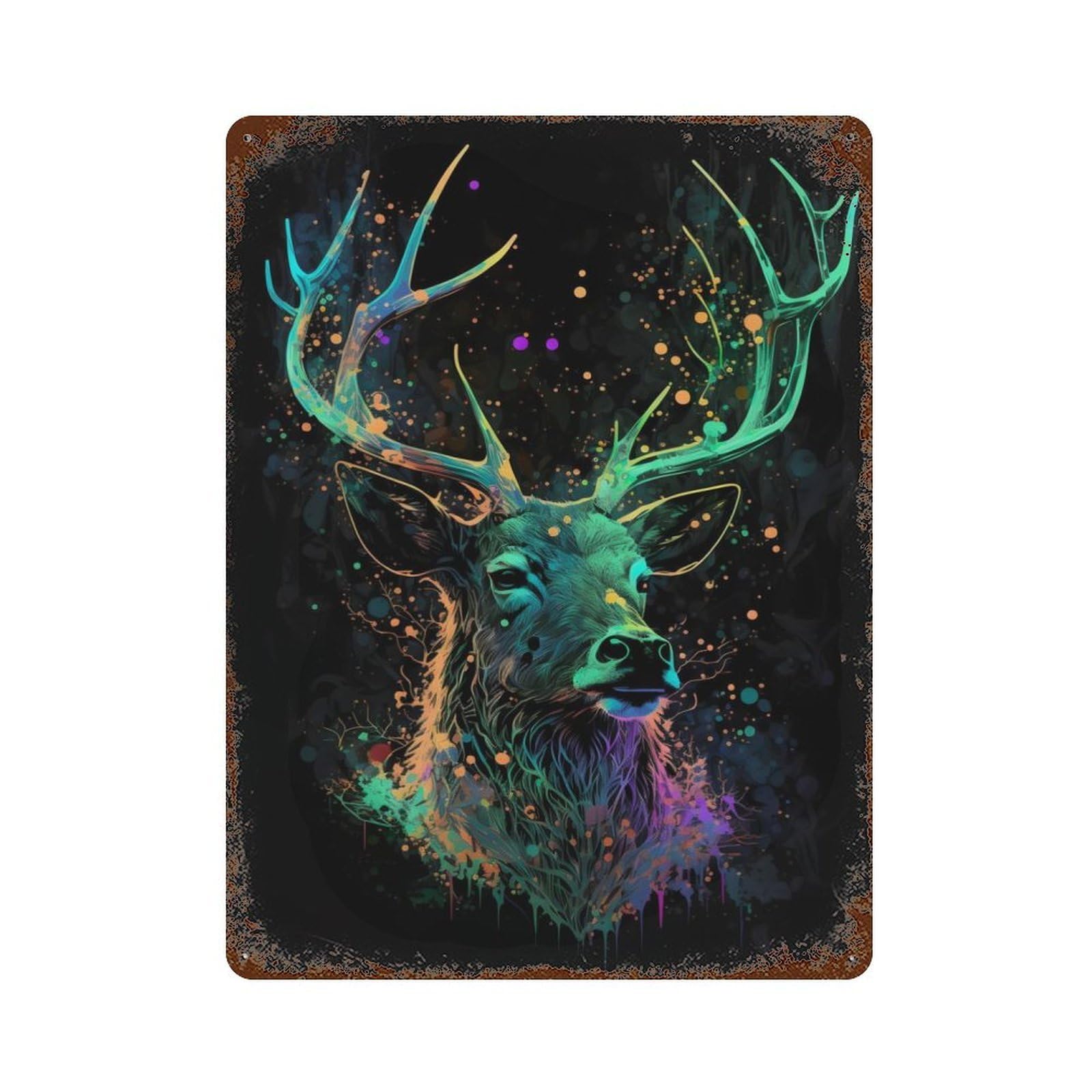 Deer Neon Rustic Tin Plaque 15.7"x11.8", Ideal for Cafe, Home Bar And Lounge Decor