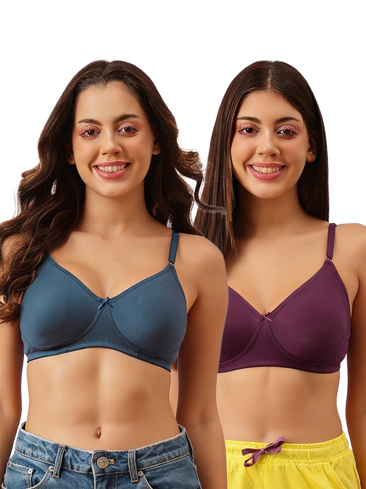 Clovia Women's Cotton Pack of 2 Non-Padded Non-Wired Full Coverage T-Shirt Bra