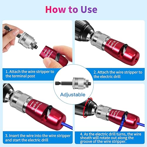 Miniatura 6 de Herramienta para pelacables de taladro para cable 8101214 AWG - Kit de pelado y torsión de cables de impacto estándar de EE. UU., herramienta de