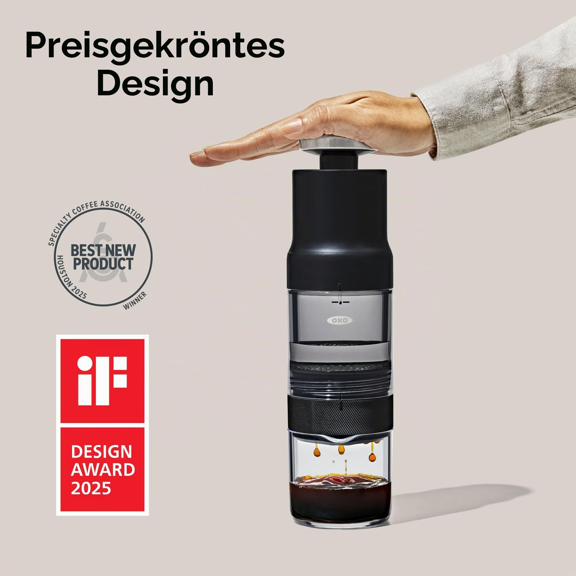 OXO Brew Rapid Brewer – Tragbare manuelle Kaffeemaschine, integrierter Edelstahlfilter, einstellbare Stärke, kompakt und leicht, keine Pads oder Papierfilter erforderlich