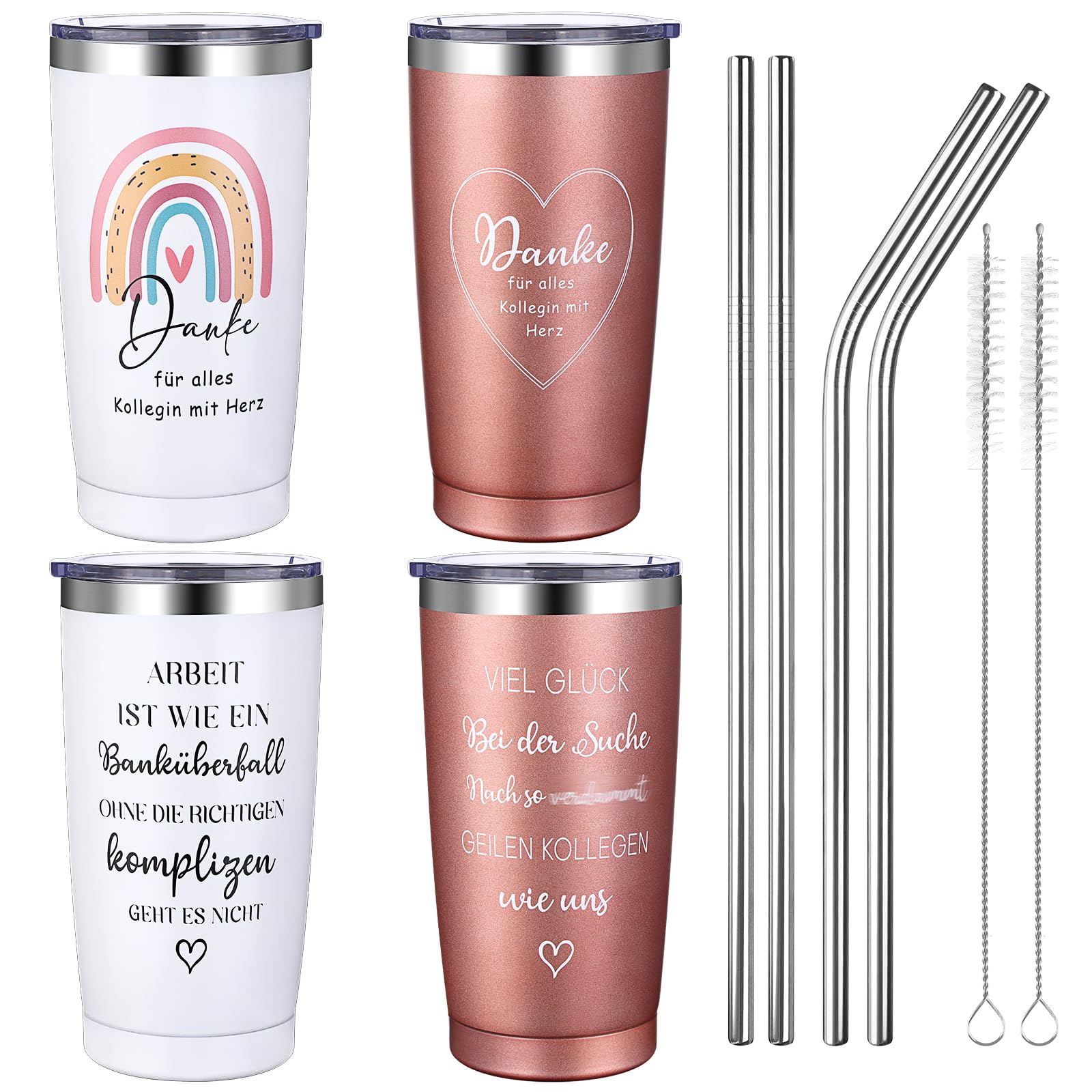 Geiserailie Trinkbecher 590 Ml Mit Versteckter Nachricht – Isolierter Edelstahl-Becher Mit Deckel & Strohhalm