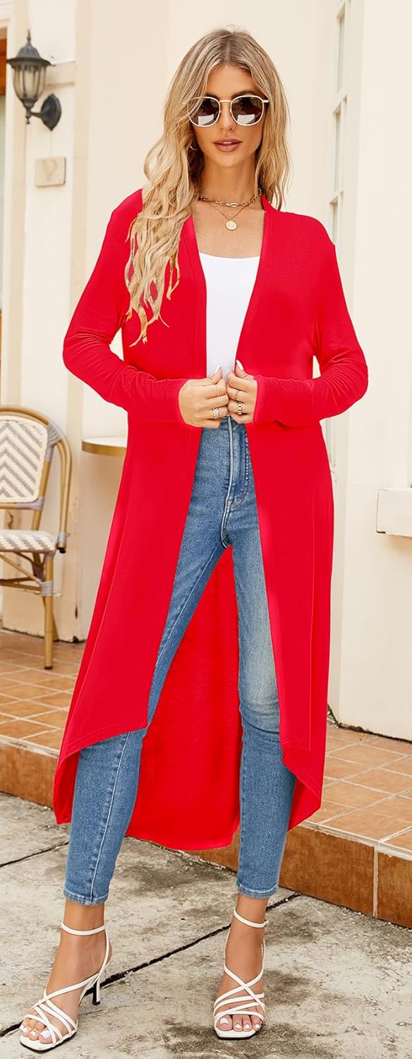 Newchoice Womens Long Cardigan Summer Casual Draped Open Front Lightweight Long Sleeve Cardigan Duster with Pockets - Image 3