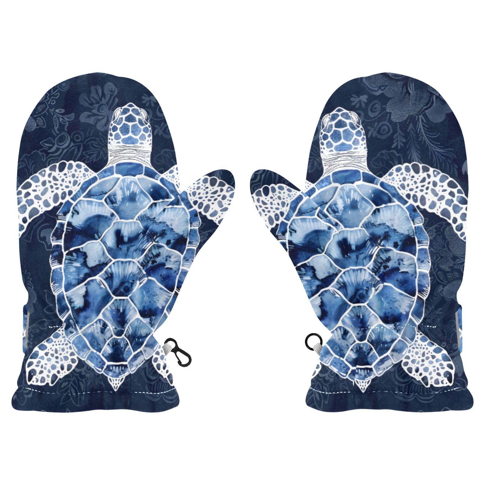Kid's Winter Gloves Children Warm Gloves Blue White Sea Turtle for Boys Girl Age 4-6 Years