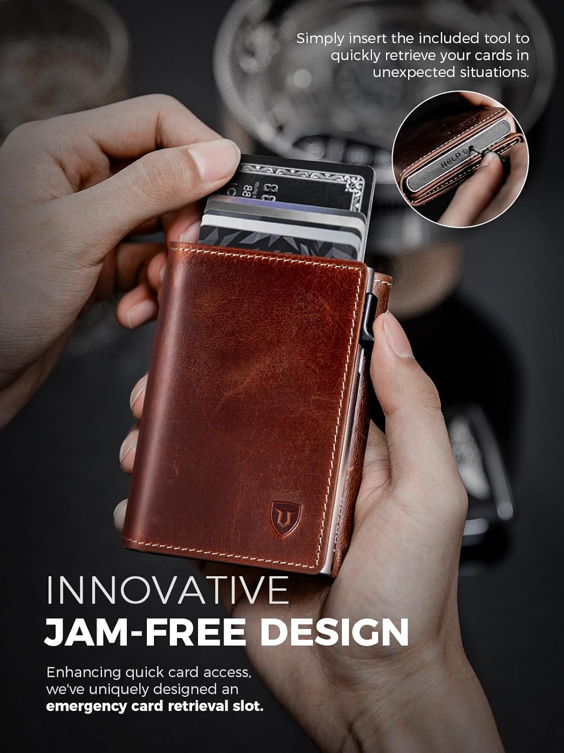 LORZOR AirTag Wallet - Full Grain Leather, Mens Minimalist Wallet with Apple Air Tag Holder, Slim Smart Pop up Card Case, ID Window, RFID Blocking, Front Pocket (AirTag Not Included) - Image 4