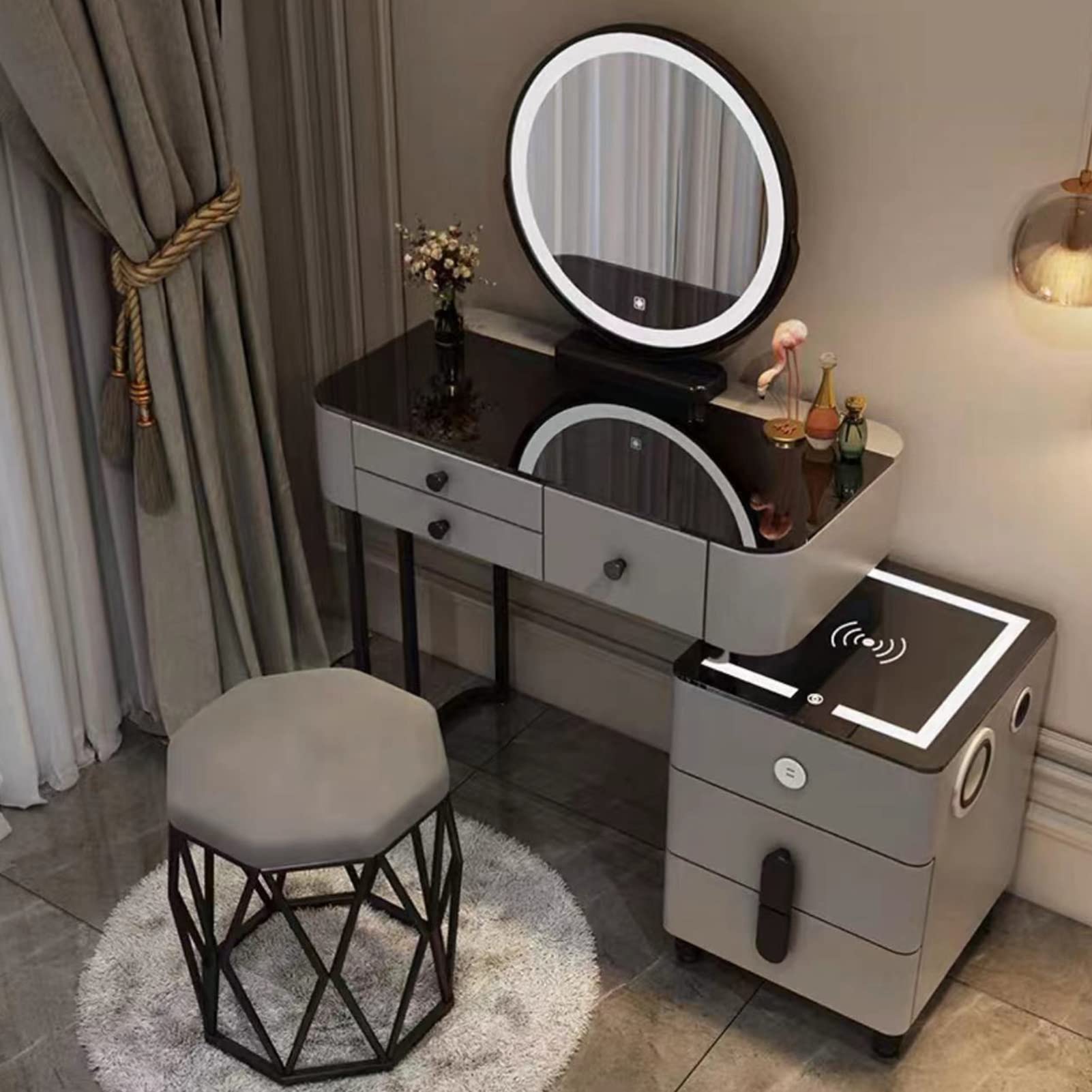 asdchZen Stylish Vanity Table With Usb Charging, 360°Swivel Mirror, Spacious Drawers, Elegant Dressing Desk For Girls & Women-Gray C, 120Cm/47.2In,Gray a-120cm/47.2in