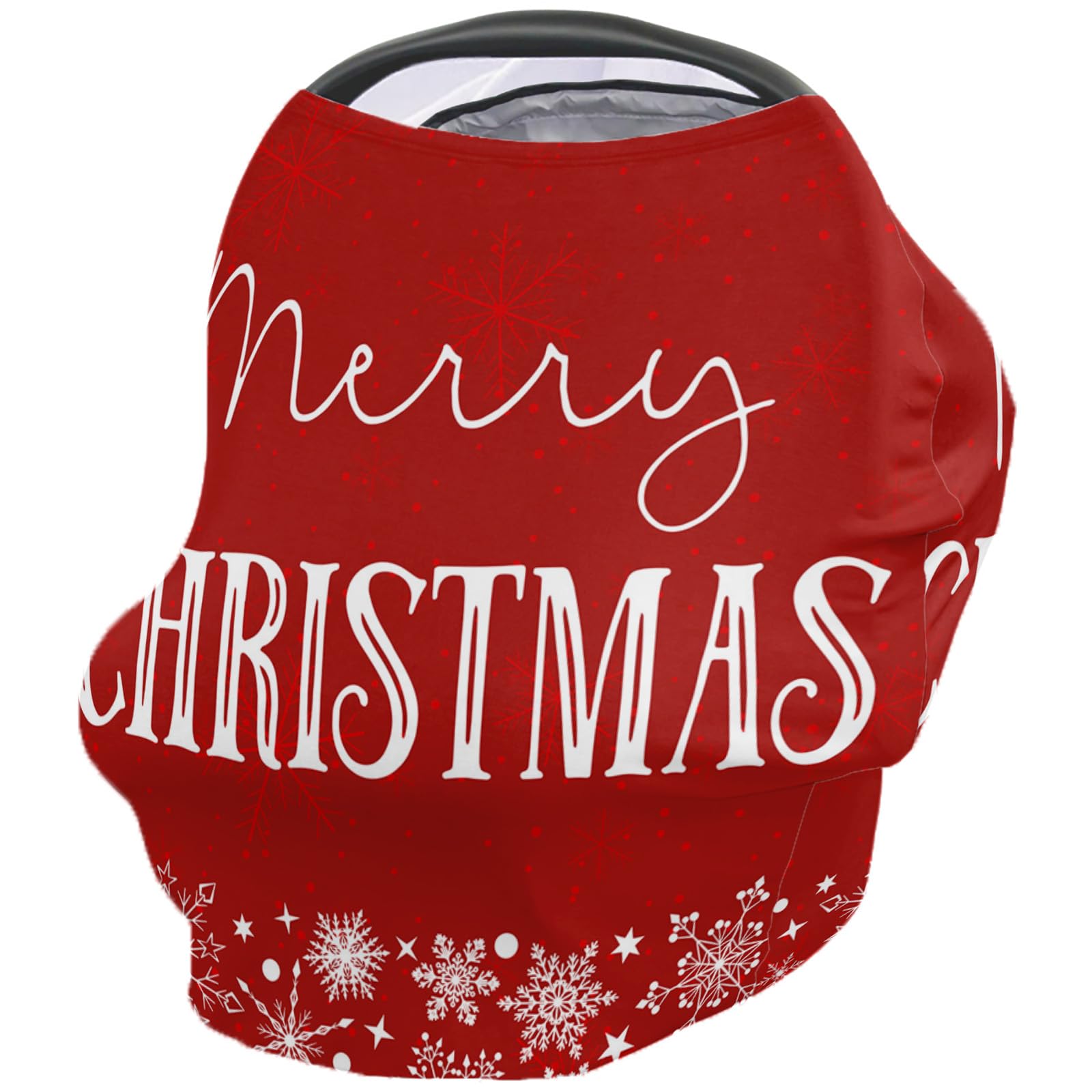 Nursing Cover for Breastfeeding Scarf, Merry Christmas Snowflake Red Baby Car Covers Super Soft Multi Use for Canopy Shopping Cart Cover Blanket Stroller Cover