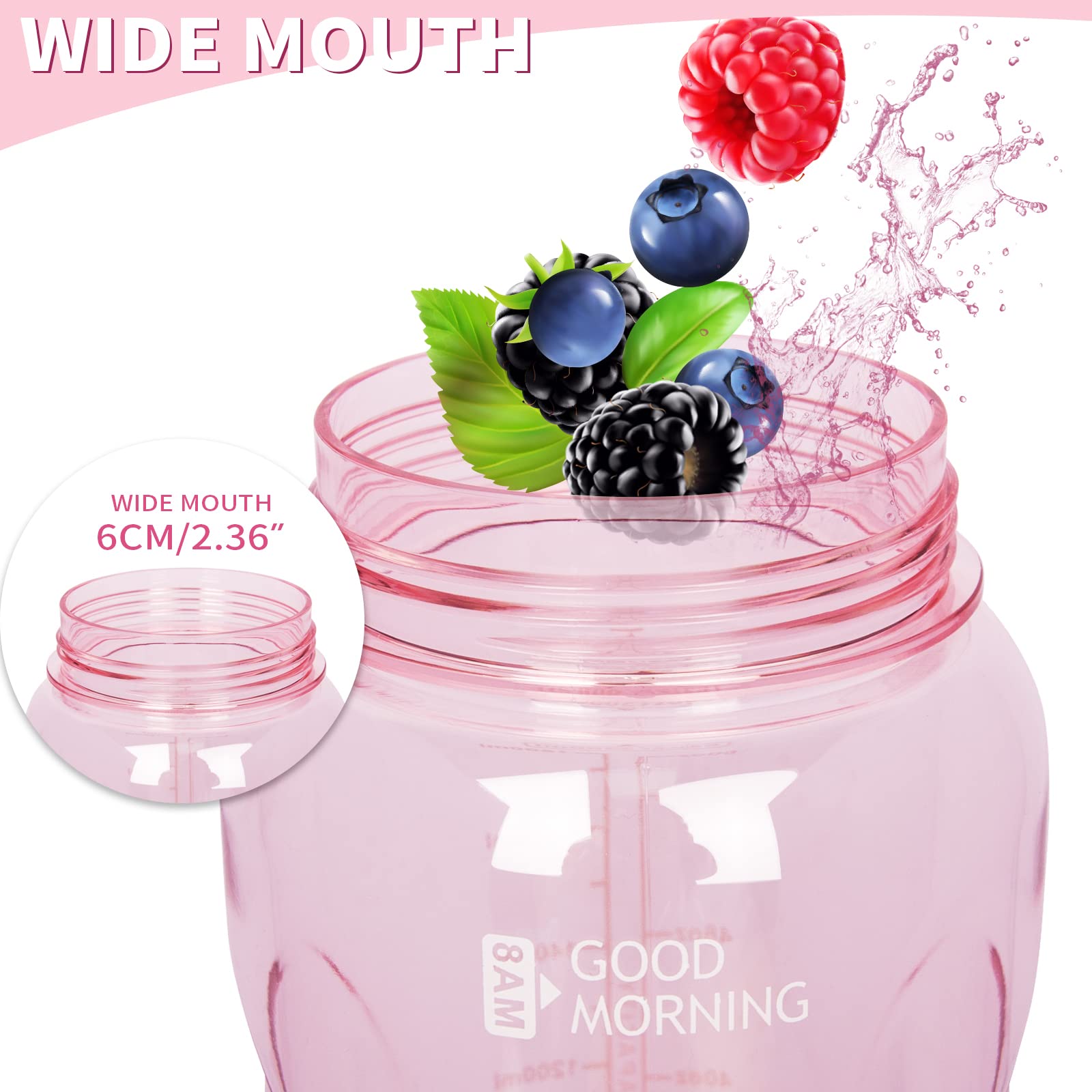 Gourde Sport 2 Litres Justfwater Avec Paille Et Marqueur De Temps - Motivante, Étanche, Sans BPA