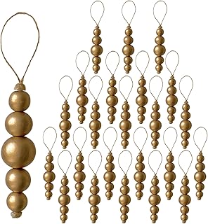 GUDELAK 24PCS Wooden Christmas Ornaments with Twine, Vintage Gold Beads, Christmas Beads Set for Holiday DIY Crafts, Xmas Tree Decoration, Festive Home Decor
