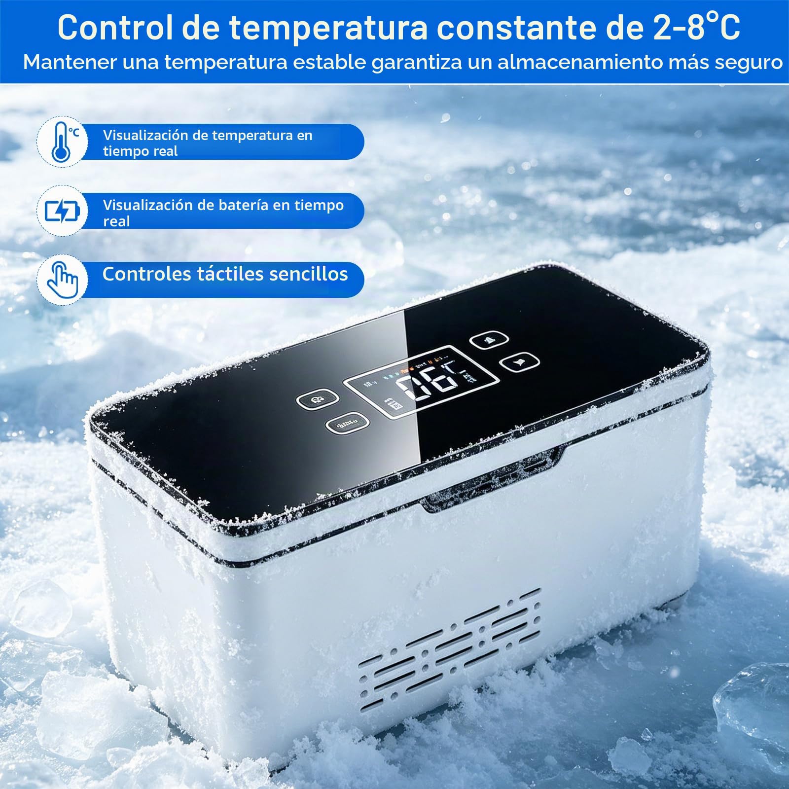 Nevera portátil de insulina, 2 – 8 °C, refrigerador de medicina con batería de 2 x 10200 mAh y bolsa de transporte, advertencia inteligente de batería, bolsa de insulina para casa, coche y