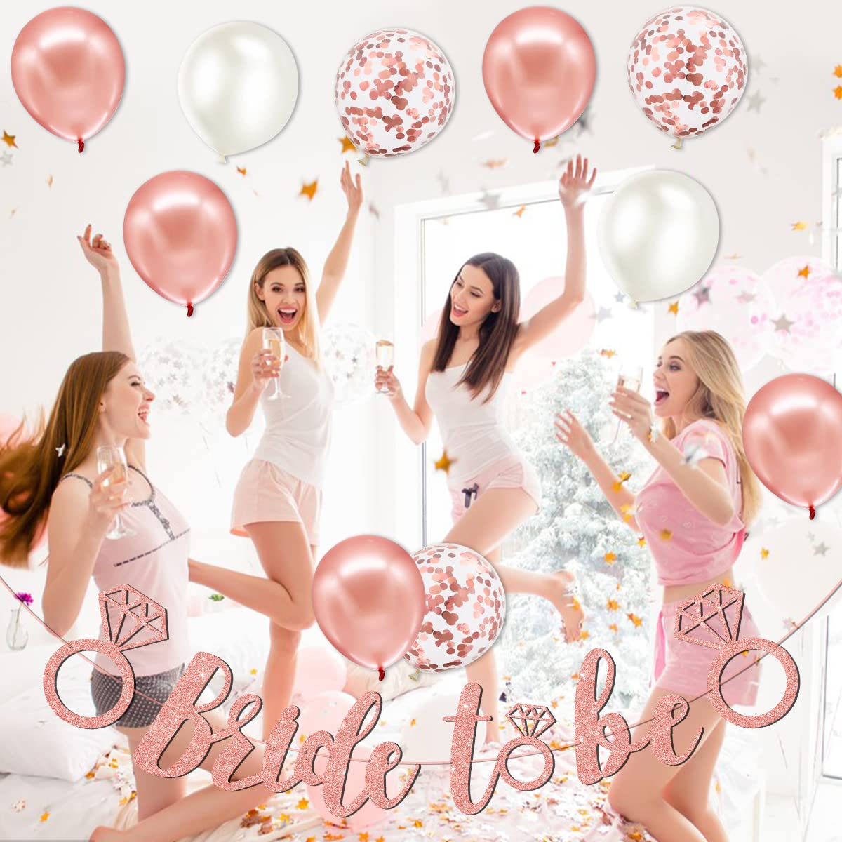 Festone Ghirlanda Per Addio Al Nubilato 'Bride To Be' - Oro Rosa E Rame - 2 X 1,5 Metri + Adesivi - 3