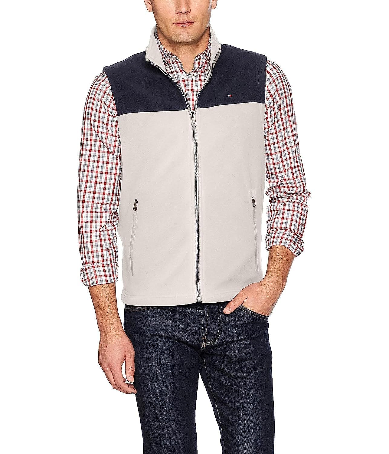 Tommy Hilfiger Men's Navy/Ice Lightweight Polar Fleece Vest, Large