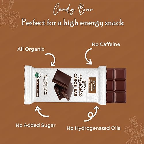 Miniatura 3 de Missy J's Organic Carob Dark Delights - Barra de caramelo lisa sin azúcar, 3 onzas, paquete de 2 unidades, vegano, sin gluten y cafeína, sustituto
