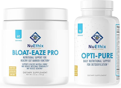 NuEthix Formulations Paquete de suplemento de desintoxicación y apoyo intestinal de Opti-Pure, 30 porciones e hinchazón, 60 porciones