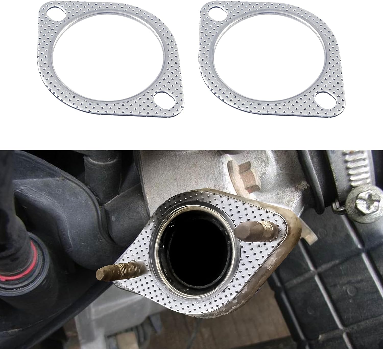 2PCS Car Exhaust Gasket, High Temp Exhaust Gasket, Ultra Seal 2-Bolt 2.5-Inch Exhaust Flange Gasket Standard Exhaust Gasket, Car Accessories Exhaust Gasket Set Used for Exhaust Turbo (2.5inch)