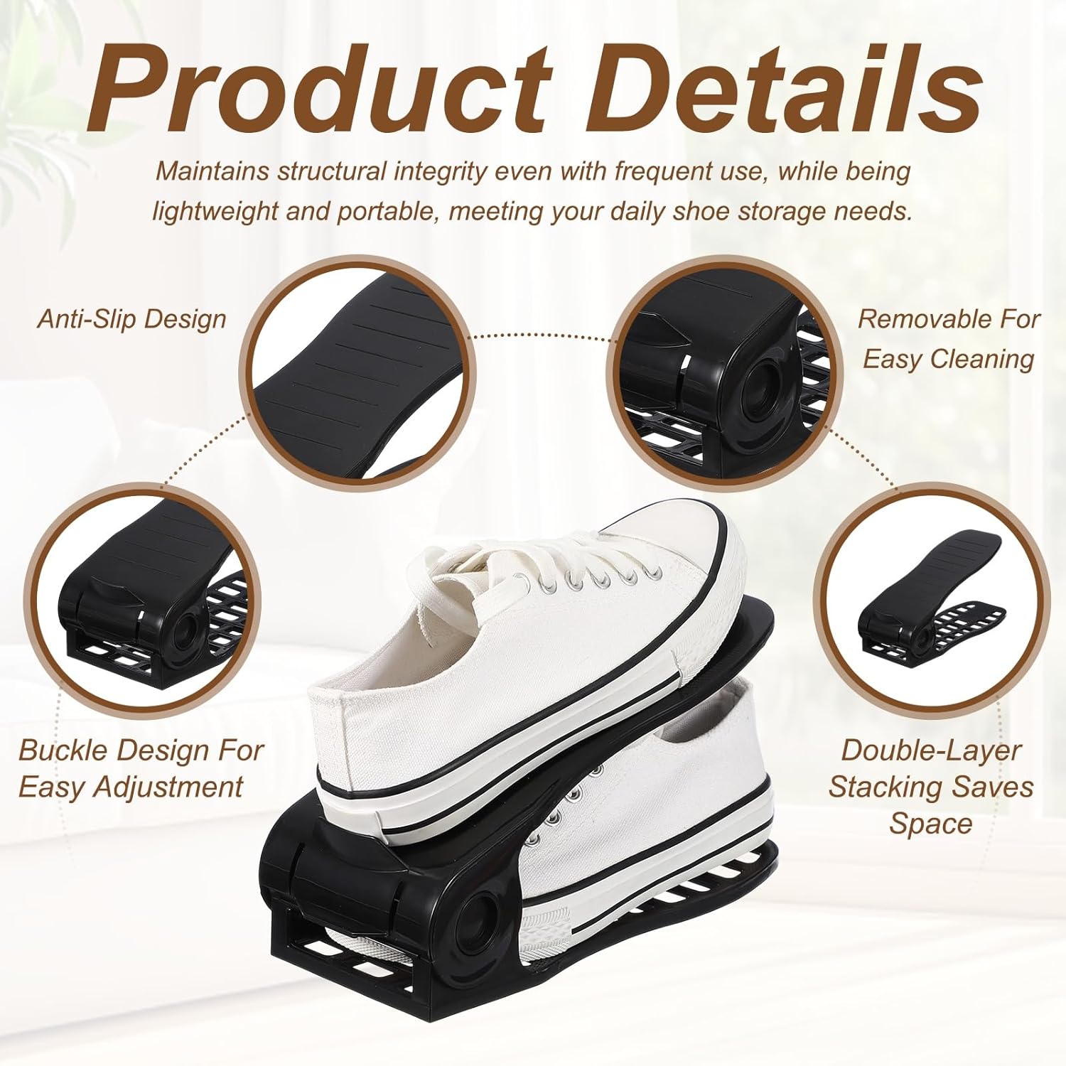 uxcell Shoe Slot Organizer 4 Pcs, 10.2x3.9x7.1 Inch Shoe Stacker Double Layer 50% Space Saver for Storage Closet Rack Organization, Black