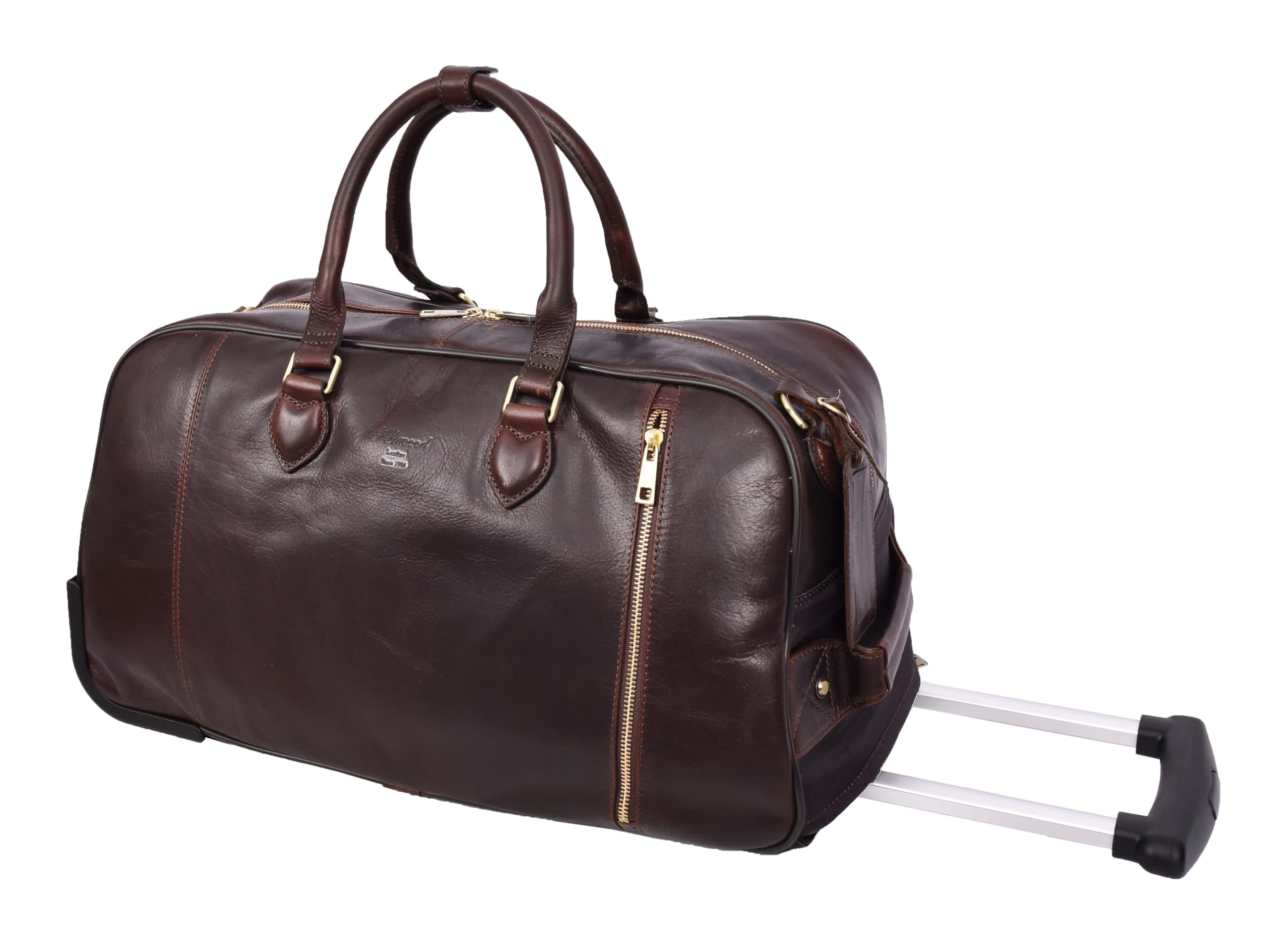 AL50 - Bolsa de viaje de piel con ruedas de alta calidad para fines de semana, Brown, L, Bolsa de transporte