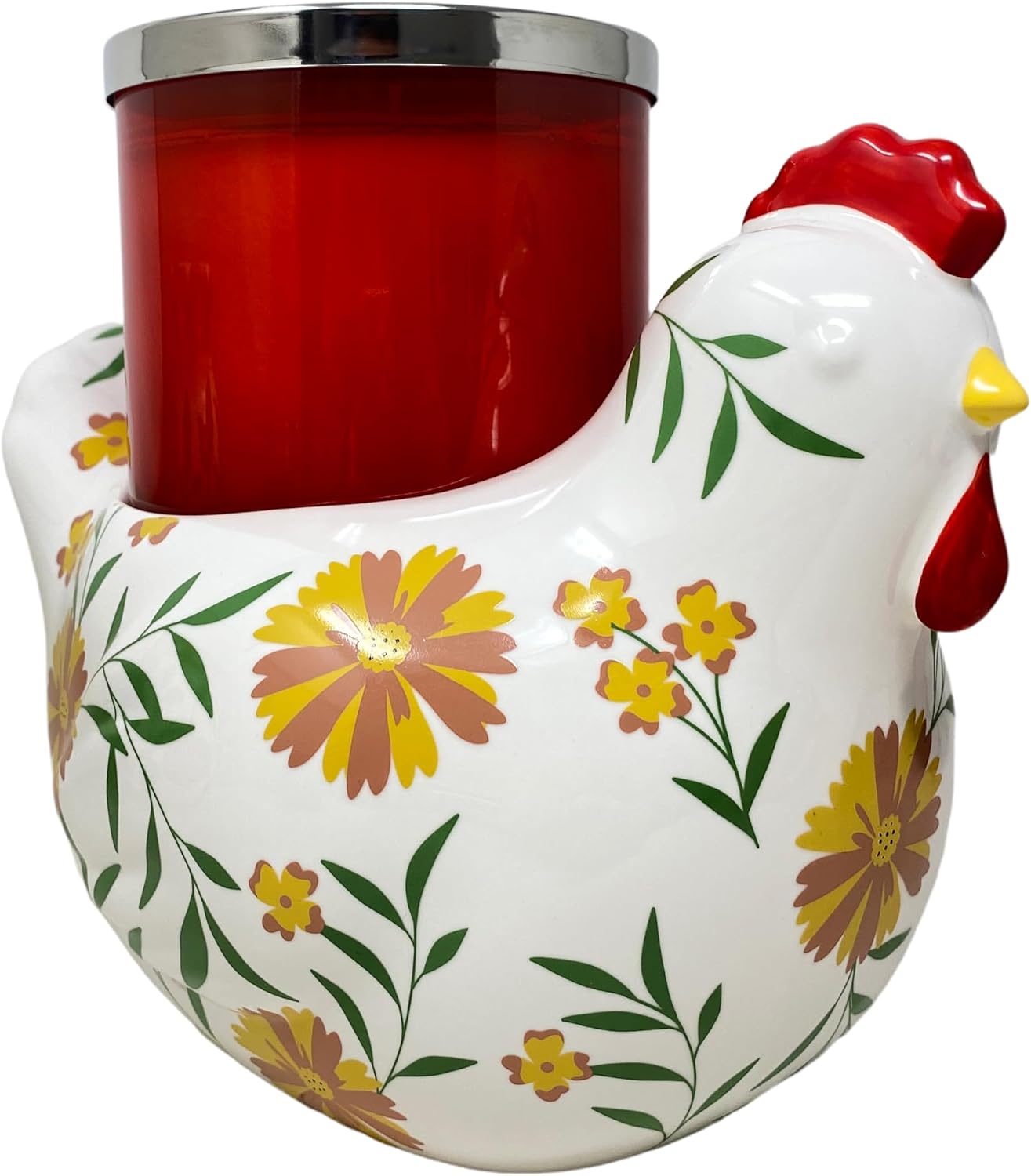 Bath & Body Works Floral Chicken Pedestal 3-Wick Candle Holder with a Peach Gardenia Sample Soap