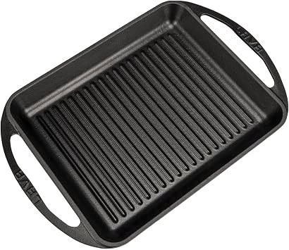 Lava Casting Rectangular Grill Pan Cast Iron Solid Double Handle Size 26x32cm.