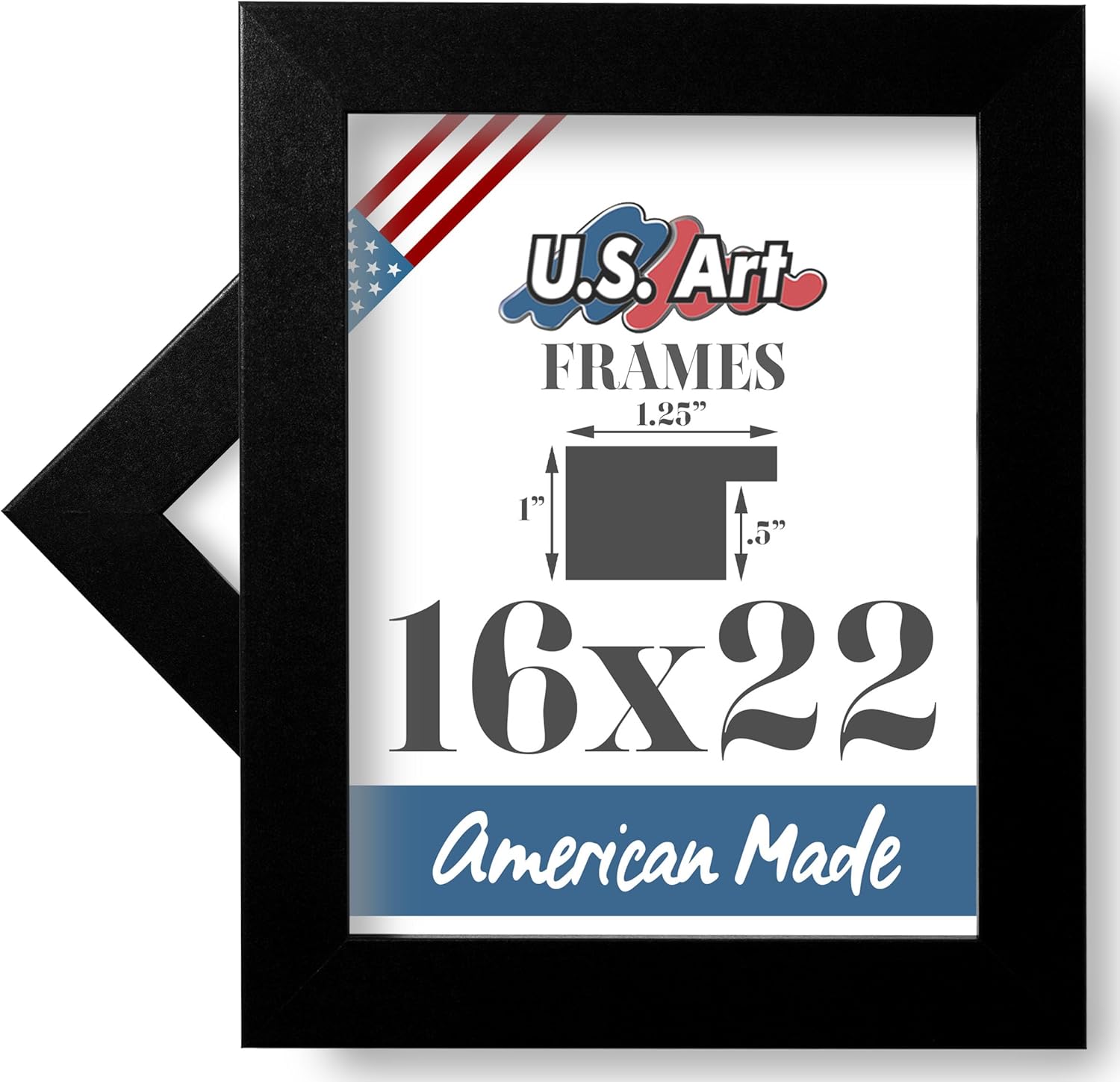16x22 Flat Black 1.25 Inch Wide, Smooth Wrapped Wall Decor Picture Poster Photo Frame