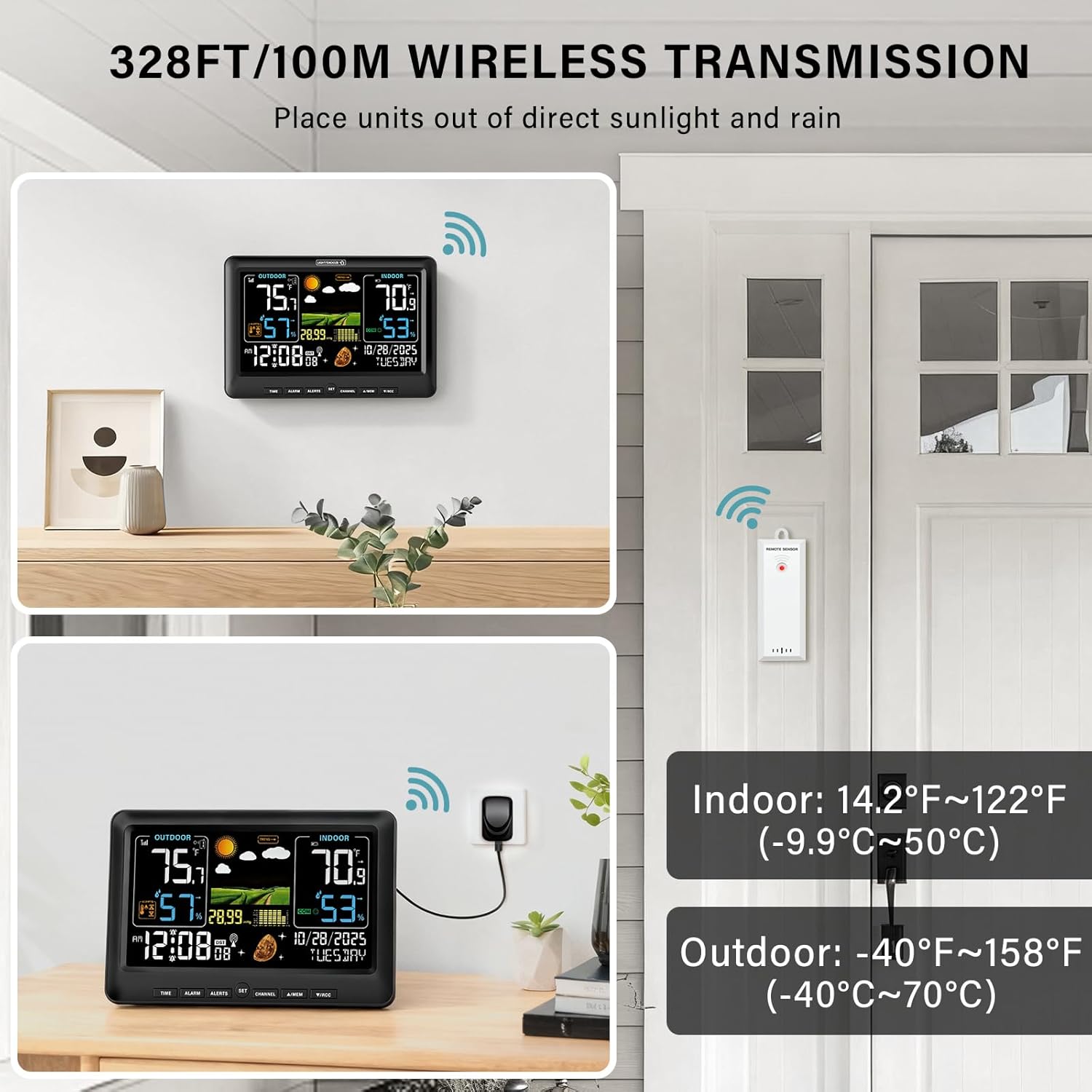 BluSon Weather Station Wireless Indoor Outdoor Thermometer, Color Display Digital Temperature Humidity Monitor with Atomic Clock, Weather Forecast, Adjustable Backlight, Home Weather Statio, Black - Image 5