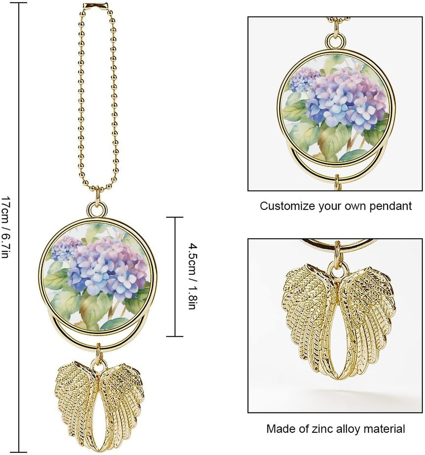 Hydrangea Watercolor Guardian Angel Car Charm for Rear View Mirror image 2
