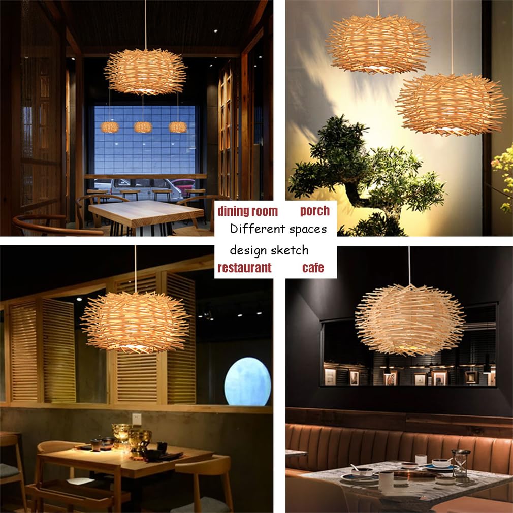 Lampadari A Nido D'uccello in bambù, Rattan, Materiale Naturale, Vimini, bambù Intrecciato, Lampada A Sospensione per B&B/Isola, Lampade in Rattan, Facile da Installare, Lampada in bambù