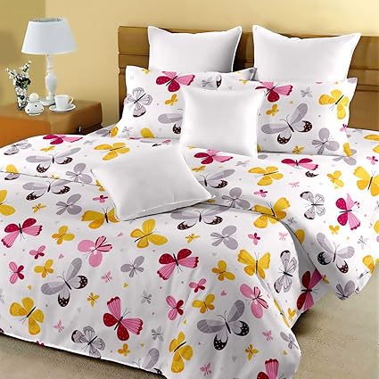 J. K. Bed Cover Kids Collection 100% Cotton 180 TC 1 Double King Size Bedsheet with 2 Pillow Covers (White) 106