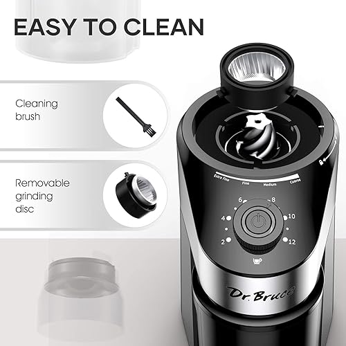 Miniatura 6 de Dr Bruce Molinillo de café cónico, molinillo de café eléctrico con ajuste preciso de molienda gruesa a fina, selección de 2 a 12 tazas, molinillo de