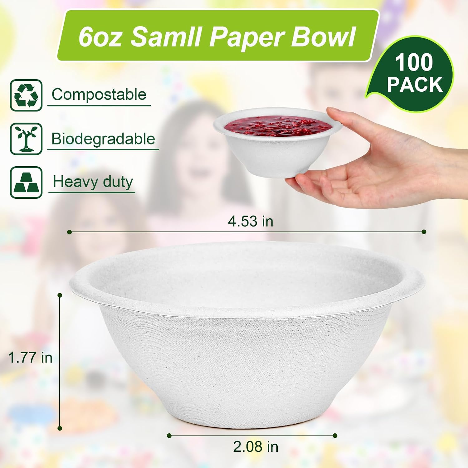 6 oz Small Disposable Bowls, 200 Pack Chili Bowls Disposable, Compostable Paper Bowl For Sauces, Ice Cream, Biodegradable White Bagasse Bowl