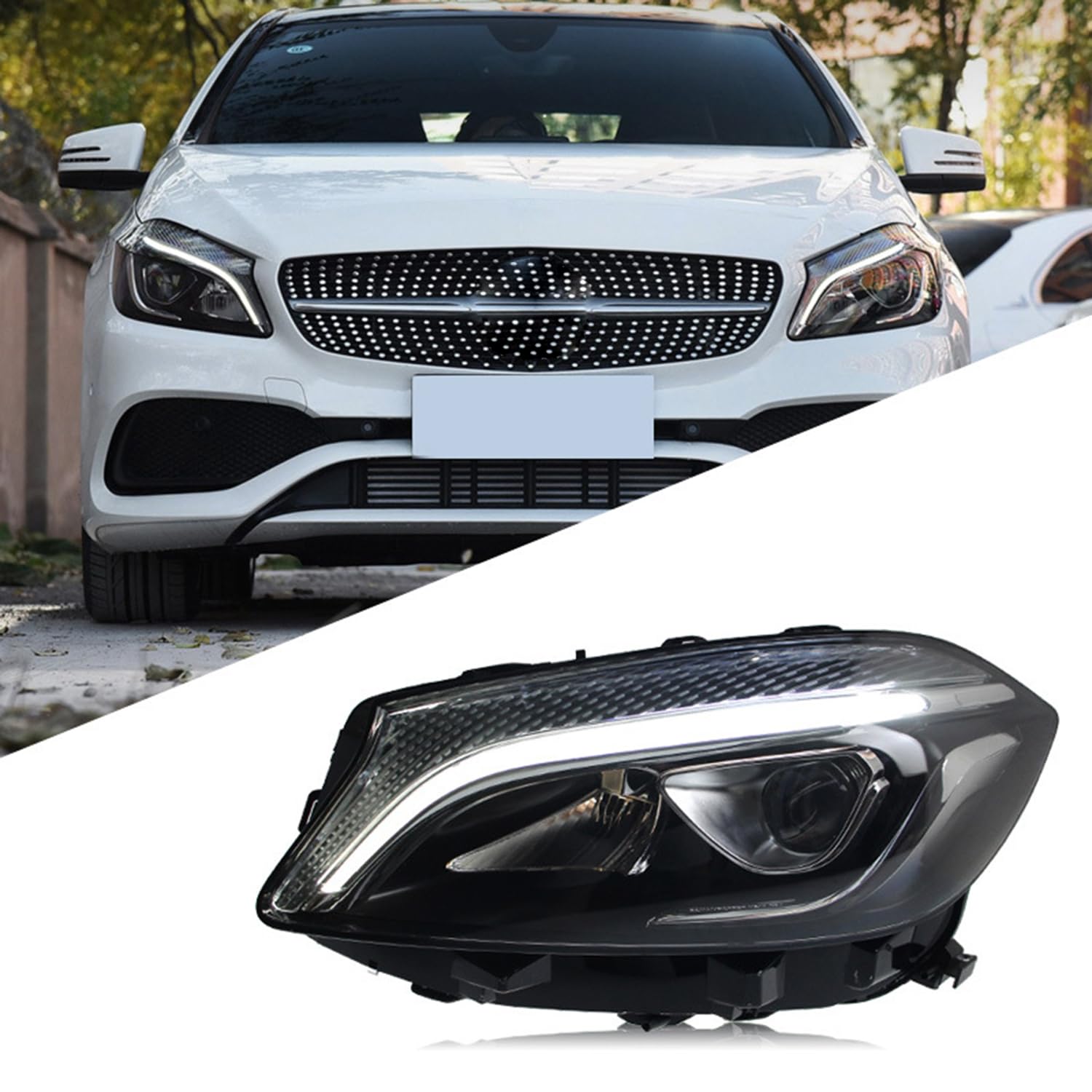 Proiettore Fari Anteriori per Benz A W176 2013-2018,Durable High Bright Headlamp Auto Luci Segnale Direzione Plug Play Faro Anteriore Completo,Right