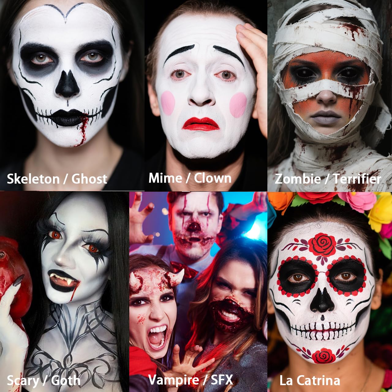 Halloween Face Paint Fake Blood Scary SFX Makeup Kit, Goth Clown Red Black White Face Body Paint for Kids Adults Party, Tru Halloween Stage Blood Vampire Zombie Costume Cosplay Horror Fx Makeup Set image 2