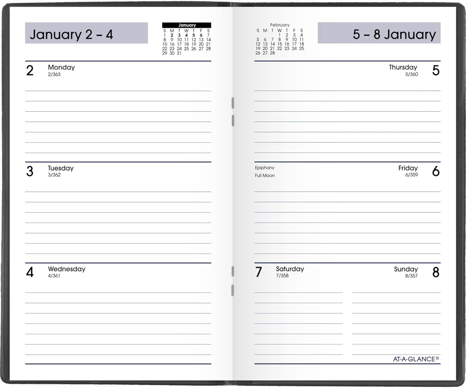 AT-A-GLANCE 2023 Weekly Pocket Calendar, Planner, DayMinder, 3-1/2" x 6", Pocket Size, Open Scheduling, Black (SK4800)