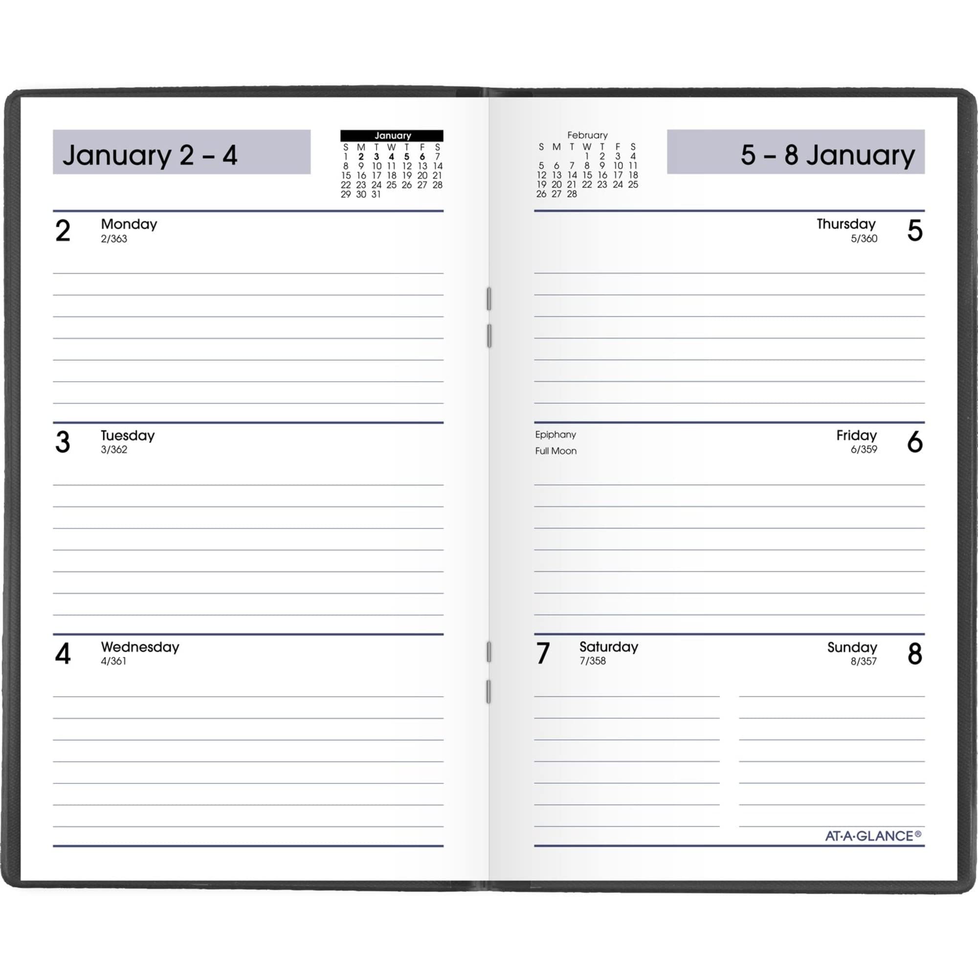 AT-A-GLANCE Calendario tascabile settimanale 2023, planner giornaliero, 8,9 x 15,2 cm, formato tascabile, pianificazione aperta, nero (SK4800)