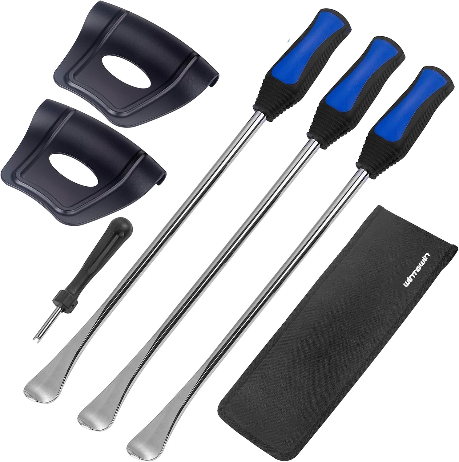 Tire Spoons Lever Motorcycle Dirt Bike Lawn Mower Tire Changing Tools with Bag 3x14.5 inchTire Irons and 2 Rim Protector,1 Single Head Tire Valve Core Remover Tool