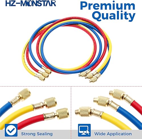Miniatura 6 de Tubo de mangueras de carga de CA, manguera de carga de refrigerante de 60 pulgadas, rosca SAE de 14 de pulgada, se adapta a R12 R22 R502 Kit de