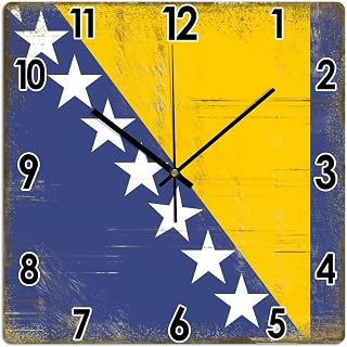 Bosnia and Herzegovina National Flag PVC Wall Clock Bosnia and Herzegovina Decorative Wall Clock Battery Operated Silent Square Wall Clock Country Souvenir Gift Wall Clocks 12x12in