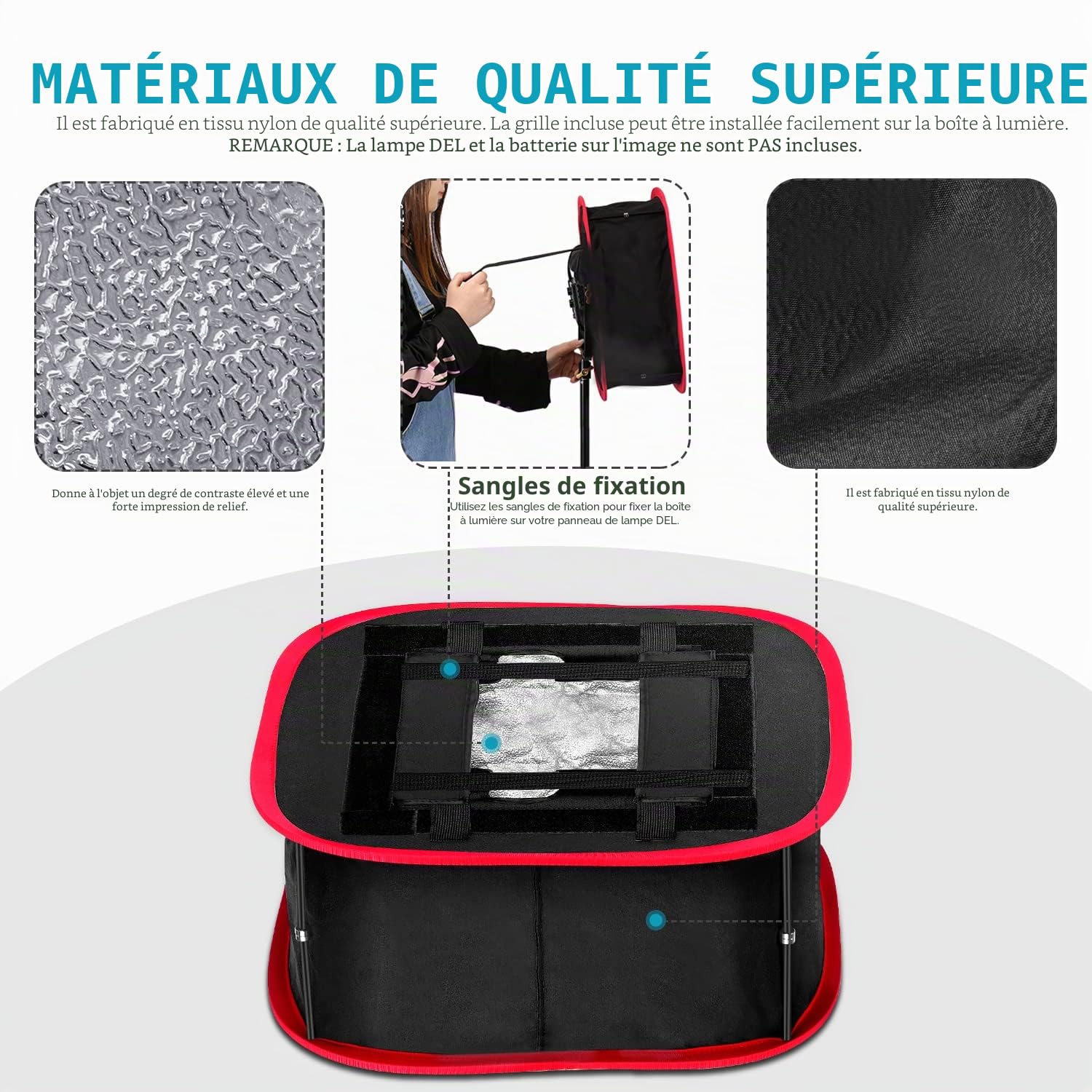 Neewer Boîte à Lumière Softbox Pliable avec Attache de Sangle, Grille et Sac de Transport Compatible avec Neewer 480/660/530 LED Panneaux d'Éclairage, Ouverture de 9,8 x 8,7 cm (Noir + Rouge)