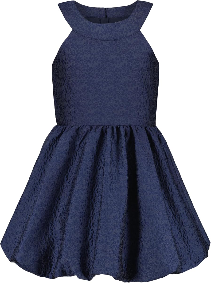 Calvin Klein Vestido de fiesta sin mangas para niña, silueta ajustada y acampanada, escote redondo y cierre de cremallera trasera