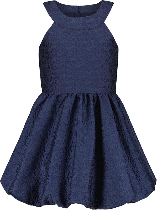 Calvin Klein Vestido de fiesta sin mangas para niña, silueta ajustada y acampanada, escote redondo y cierre de cremallera trasera