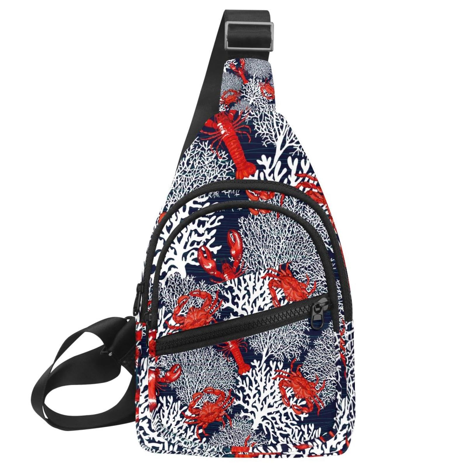 Bolso bandolera resistente de sarga con alegre estampado multicolor de mar 7