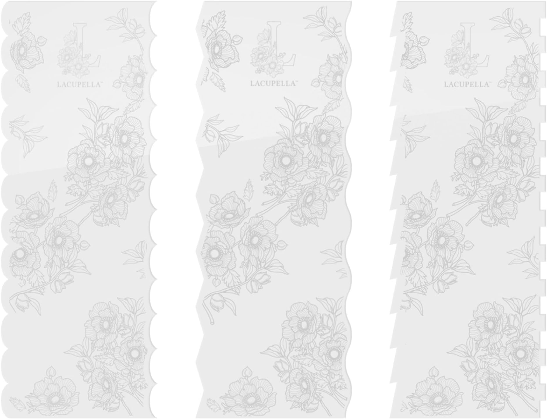 Lacupella Cake Decorating Comb Scraper Shaper For Buttercream Icing and Ganache 12" Tall Set of 3 Patterns (Comb Set A)