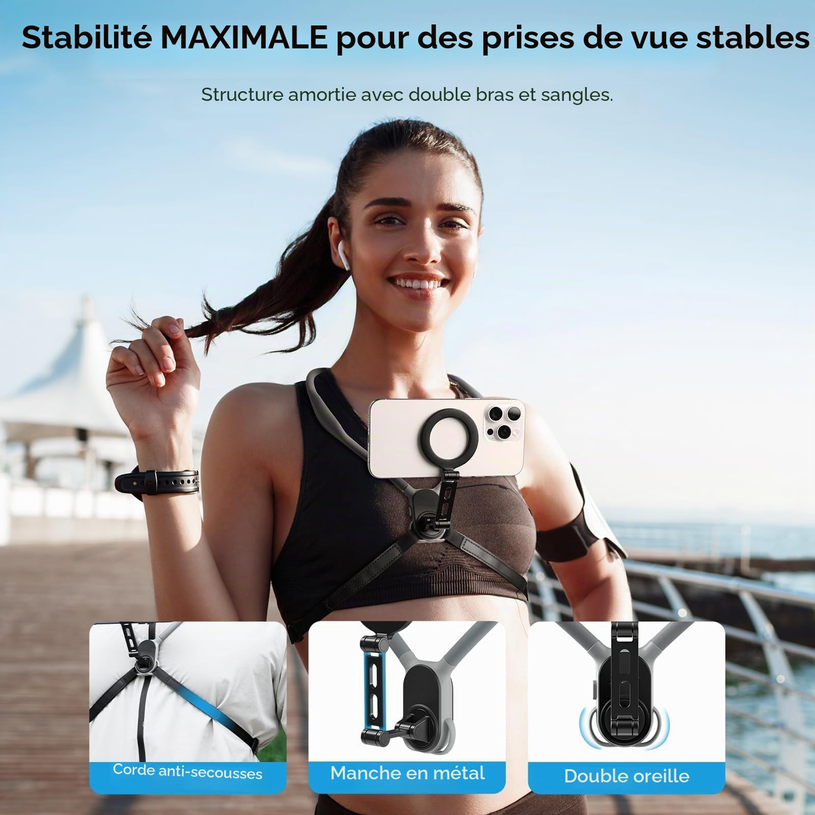 Support de Téléphone pour Le Cou, Support Cou POV/Vlog pour Téléphone avec Clip Téléphone, Support de Téléphone Mains Libres pour Le Cou pour iPhone Samsung et Tous Les Téléphones