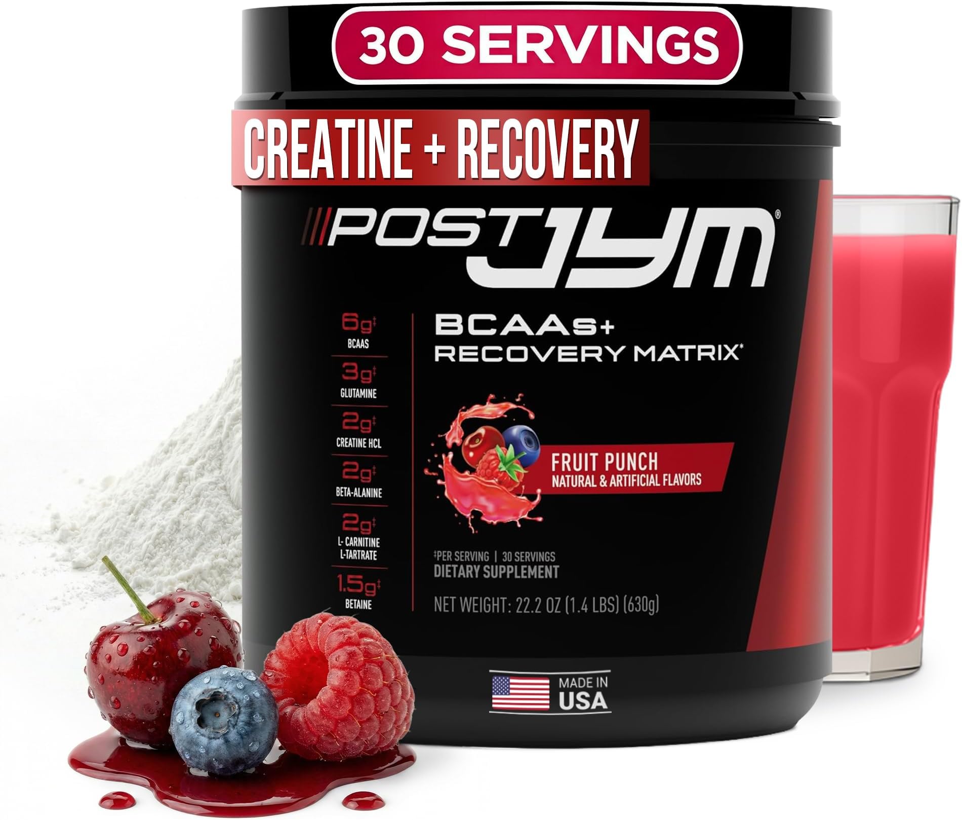JYM Supplement Science Post Active Matrix - Post-Workout with BCAA's, Glutamine, Creatine HCL, Beta-Alanine, and More | | Fruit Punch, 30 Servings