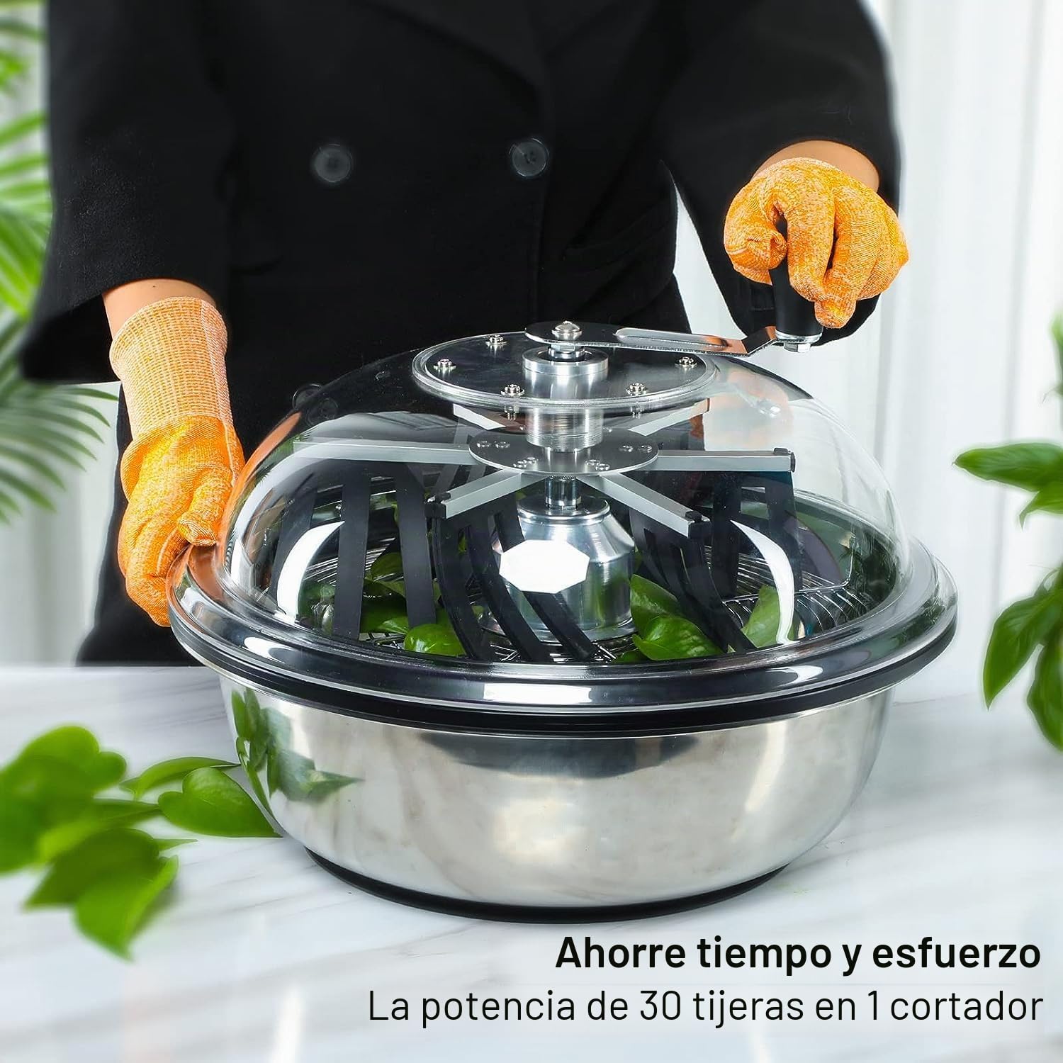 Cortador Manual de Hojas y Cogollos para Cultivo Hidropónico | Manicuradora Podadora, Trituradora y Picadora de Mesa y Jardinería | Cuchillos, Rejilla y Tazón de Acero (41cm (16"))