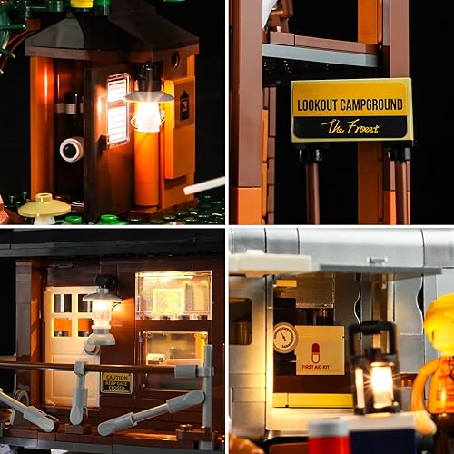 Miniatura 7 de FUNWHOLE Lookout - Juego de ladrillos de construcción de iluminación de campamento, torre de observación salvaje retro, para campamento, coche y