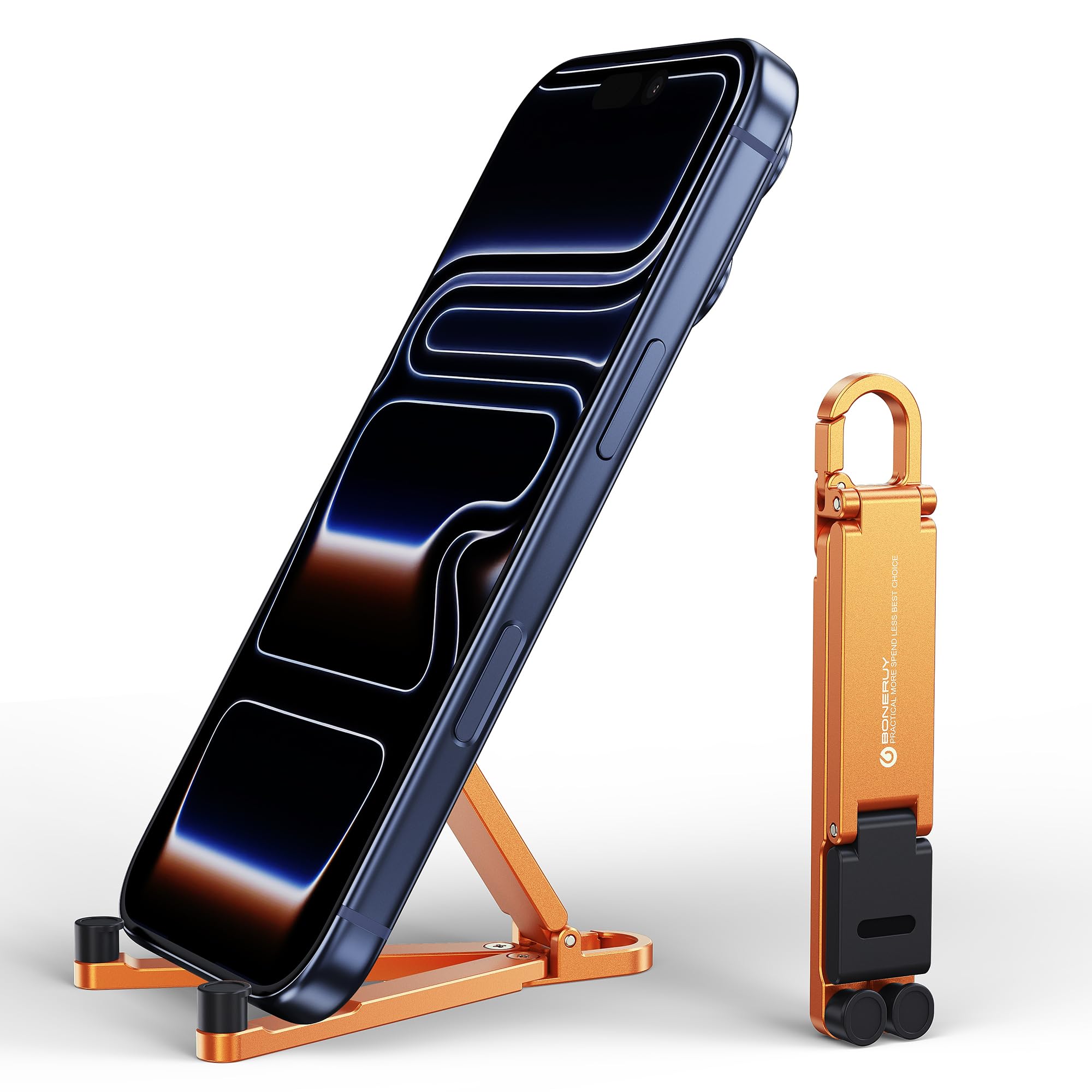 Supporto pieghevole per telefono da scrivania, portatile e regolabile, in alluminio, tascabile, mini supporto per cellulare, da scrivania, per casa, ufficio e viaggi (arancione)