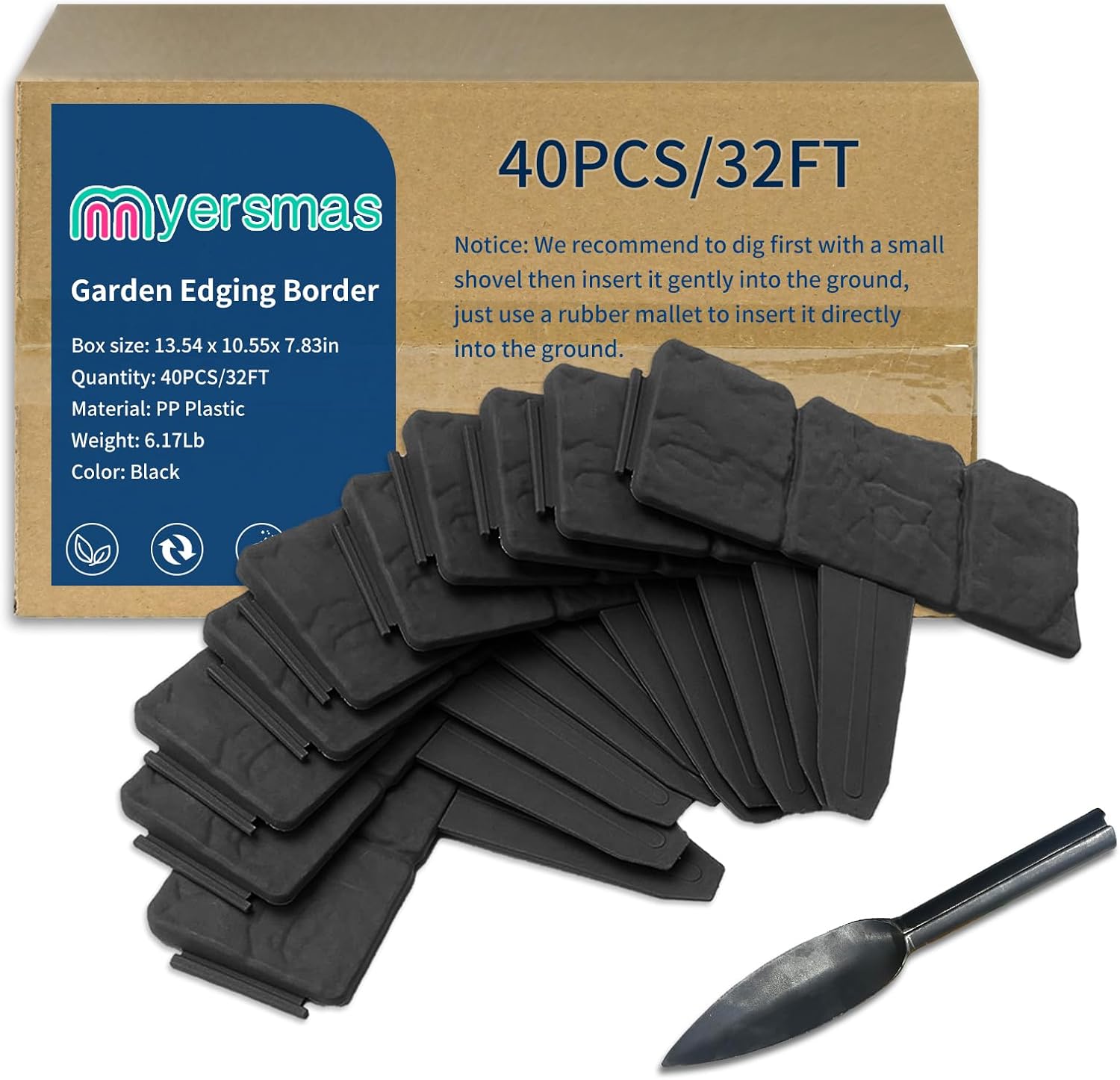 Garden Edging Border, 32ft Landscaping Border Edging for Flower Bed Edging Borders, Garden Landscape Edging Borders for Flower Bed, Garden Borders and Edging for Landscaping (Black, 40 PCS)